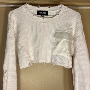 SER.O.YA Cream Knit Crop Top with Satin Detail